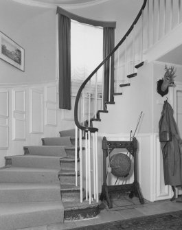Leith Hall, interior.  Ground floor. Staircase: view from North West