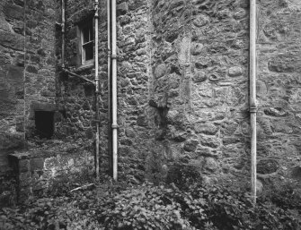 Aboyne Castle, Court Offices.
Detail of blocked opening in North West Round Tower and doorway opening in re-entrant.