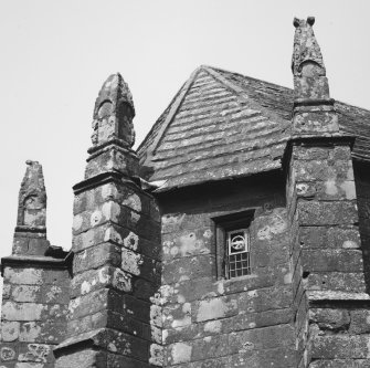 Detail of pinnacles on buttresses of Arbuthnott Aisle.