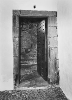 Arbuthnott Aisle, ground floor, interior view of doorway and stair.