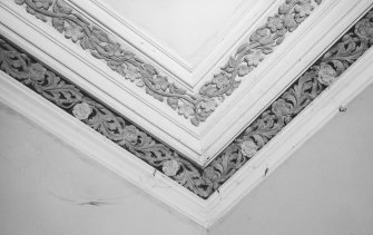 Detail of ceiling cornice in South apartment on first floor of old North block.