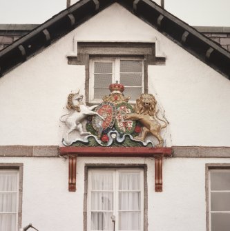 Royal coat of arms above main South entrance portico, detail
