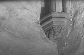 Balbegno Castle. Interior.
Detail showing vaulting corbel in hall.