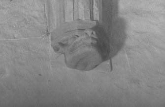 Balbegno Castle. Interior.
Detail showing vaulting corbel in hall.
