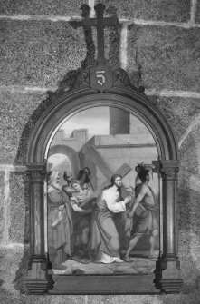 Detail of painted plaque of the fifth station of the cross