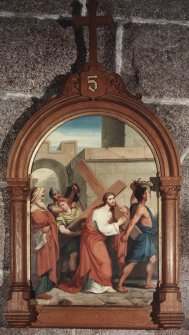 Detail of painted plaque of the fifth station of the cross