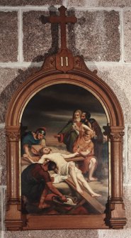 Detail of painted plaque of the eleventh station of the cross