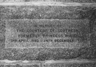 Detail of wall plaque in stone (in memory of the Countess of Southesk)