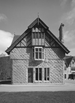 Detail of South West wing half timbered gable with decorative bargeboards