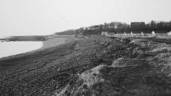 Distant view from North of Hallgreen Castle with foreshore in foreground.