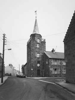View of Stonehaven Town House and clock tower from west north west