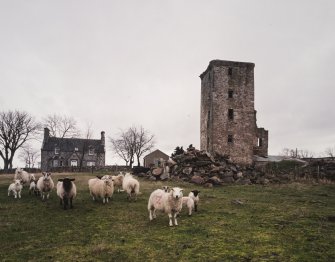 General view of tower and farmhouse from SW