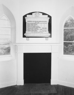 Interior. 1st floor, detail of fireplace with war memorial above