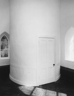 Interior. 2nd floor, view of turret stair leading to roof