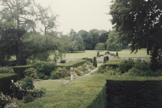 View of formal gardens from house.