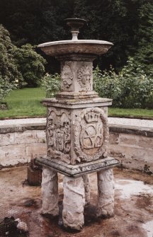 East fountain, view from North (showing heraldic design)