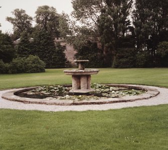 West fountain in circular lily pond, detail