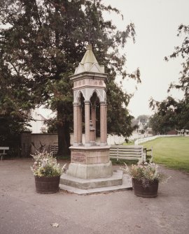 South of road, Gothic monument, detail showing inscription to Sir Allan Wilson