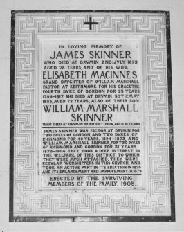 Interior. Memorial plaque to Skinner family