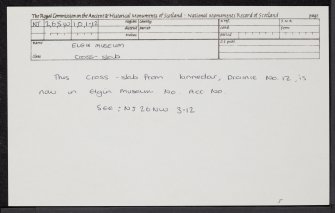 Elgin Museum, NJ26SW 101.12, Ordnance Survey index card, Recto