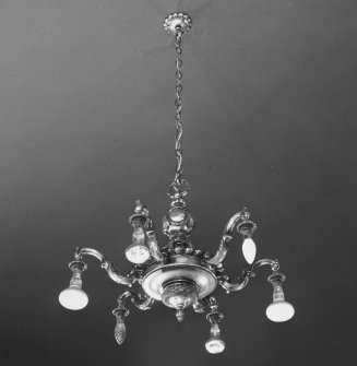 Interior. Detail of billiard room silver electrolier (not original to the room)