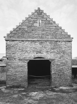 View of gable of steading to N of main entrance from S