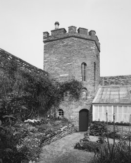 Tower in north west corner of walled garden, view from south east