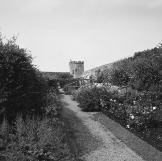 Walled garden with corner tower in background, general view from east