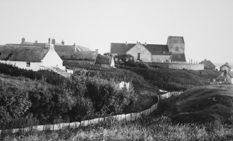 Distant view of church and surrounding buildings