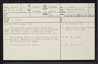 Dunbeath Castle, Dovecot, ND12NE 2, Ordnance Survey index card, page number 1, Recto