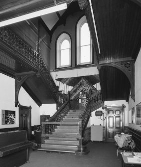 Interior. View of N wing  former Bishop's Palace main stair from E