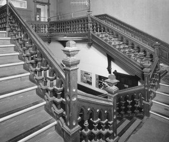 Interior. View of N wing  former Bishop's Palace  main stair from NW