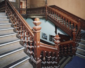 Interior. View of N wing main  former Bishop's Palace  stair from NW