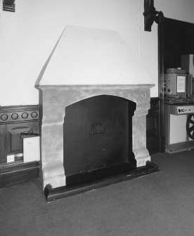 Interior. Detail of N wing  former Bishop's Palace  main stair fireplace