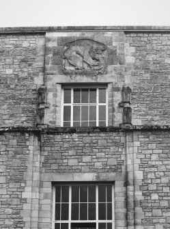 Detail of carved panel on N facade depicting pictish beast