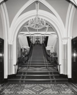 Inverness Town House, interior.  Ground floor: view of stair-case from North