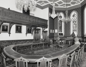 Inverness Town House, interior.  First floor: view of Council Chamber from North West