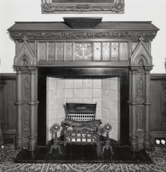 Inverness Town House, interior.  First floor: detail of Council Chamber fireplace