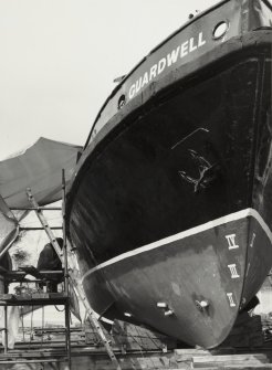 View of ship under repair