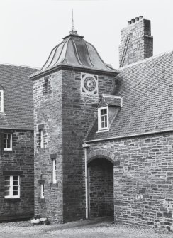 North entrance courtyard, detail of clock tower