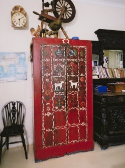 Interior. Detail of painted cupboard in kitchen