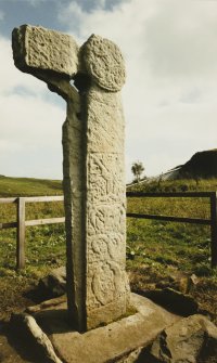 Oblique view from NW of Early Christian sculptured cross. (Daylight)