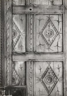 Ground floor hall, detail of panelling above fireplace