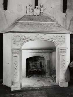 Ground floor music room, detail of fireplace in east wall