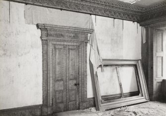 First floor drawing room, view from west, showing silk hangings