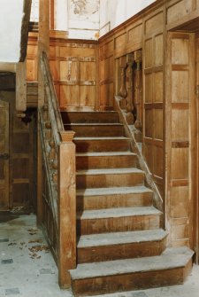 Ground floor staircase, view of stair, from south