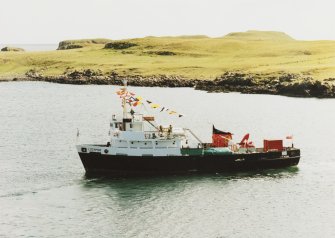 Canna harbour. Arrival of Lochmor ferry.