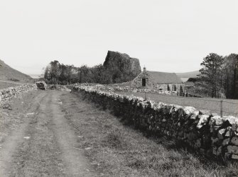 Canna, Coroghon Barn (An Coroghan) and Castle. View from W.