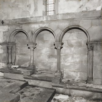 Sanday (Small Isles), Roman Catholic Church of St Edward the Confessor. Interior view: wall arcade.