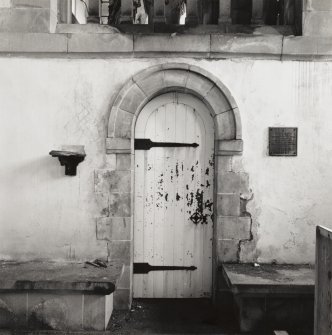 Sanday (Small Isles), Roman Catholic Church of St Edward the Confessor. Interior view: door from church into bell-tower.